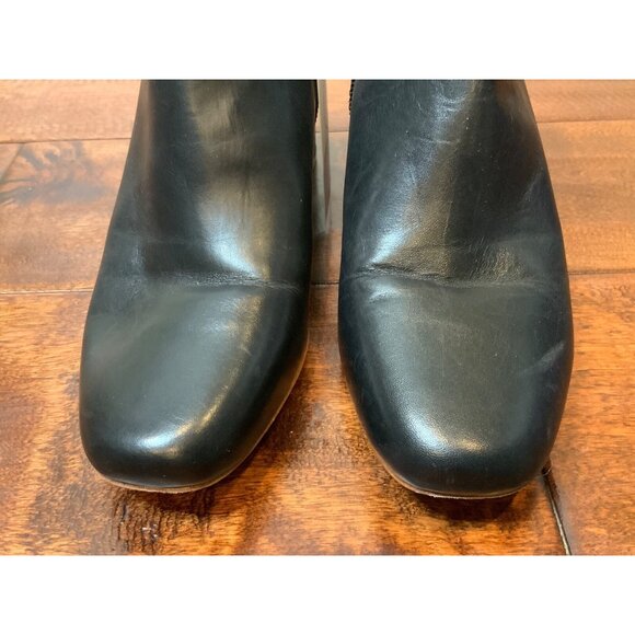 Joan Oloff Black Leather Square Toe Zip-Up Ankle Booties, Size 5.5 (US) - Picture 3 of 7